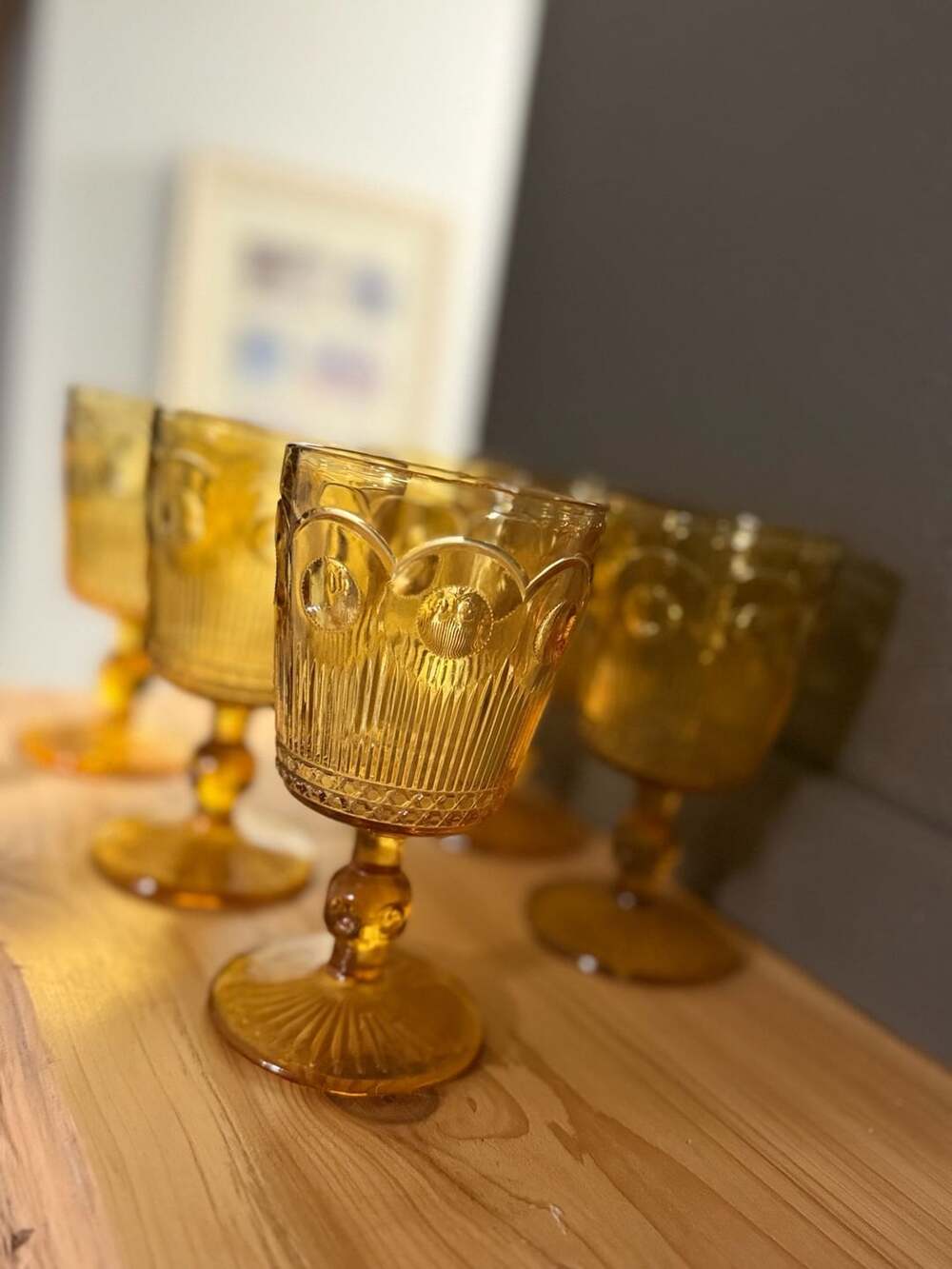 Vintage Bartlett Collins Amber Optic Coin Dot Goblets – Set of 6 – MCM 1970s
